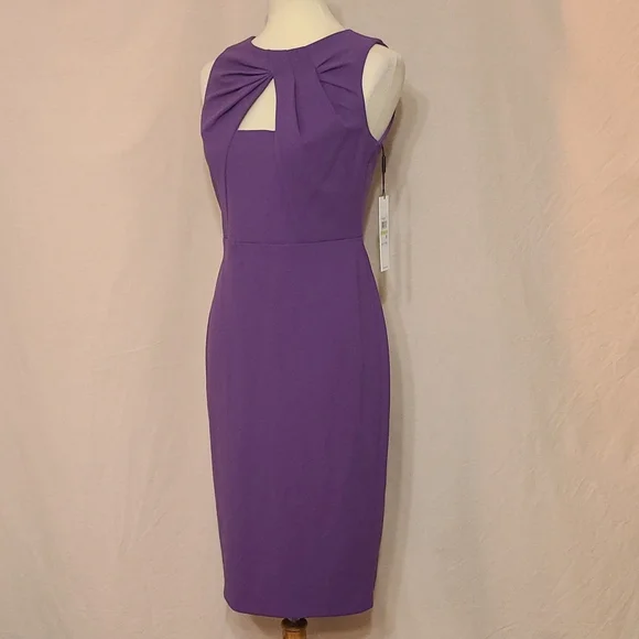 Calvin Klein Purple Gathered Cut-out Front Sleeveless Sheath Dress - Picture 3 of 10